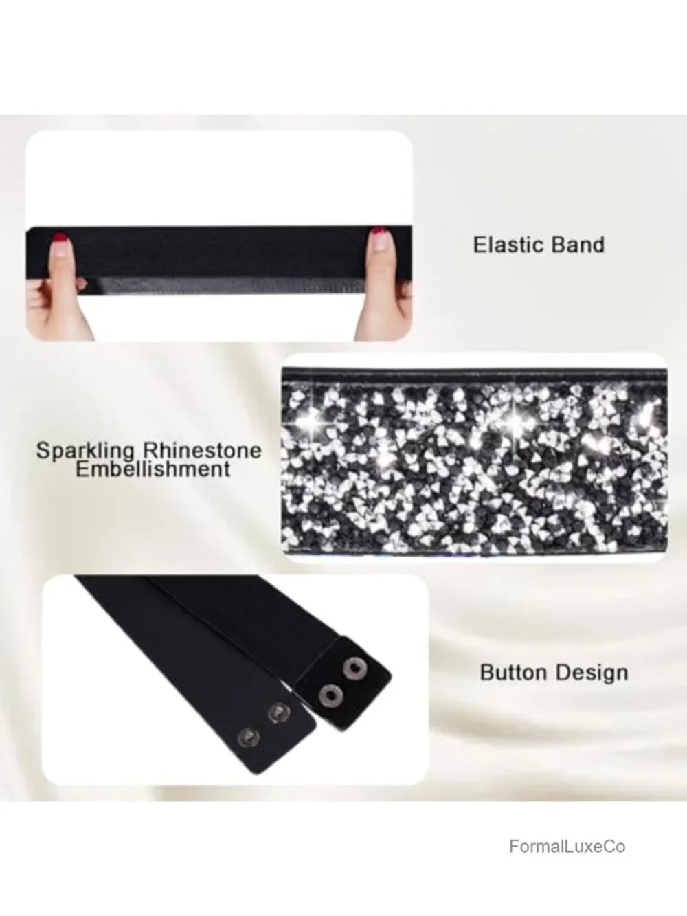 Sparkling Rhinestone Wide Elastic Waist Belt for Weddings Prom Parties